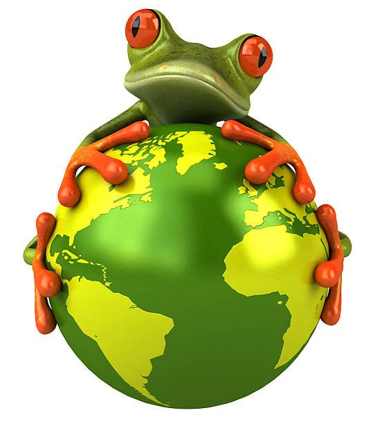 Frog protecting the world stock photo
