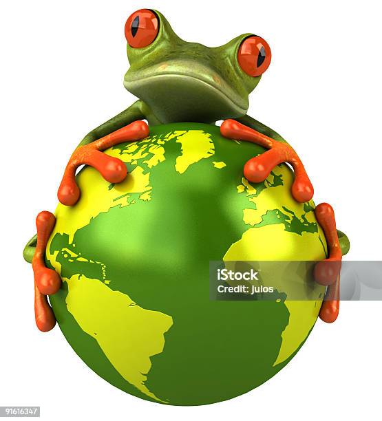 Frog Protecting The World Stock Photo - Download Image Now - Frog, Globe - Navigational Equipment, Three Dimensional
