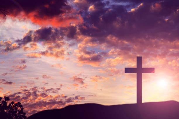 istock Easter, Crucifixion scene with one cross on hill. 916167672