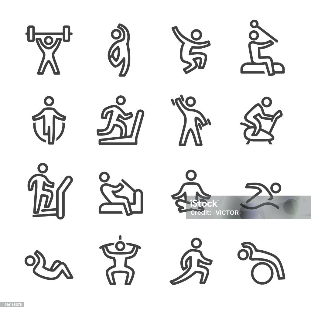 Fitness and Exercising Icons - Line Series Fitness, Exercising, exercise equipment, healthy lifestyle Exercising stock vector