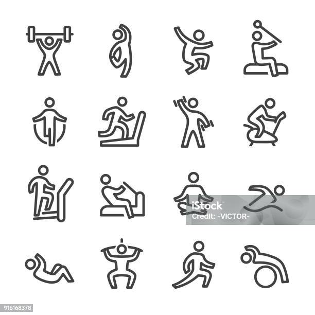 Fitness And Exercising Icons Line Series Stock Illustration - Download Image Now - Exercising, Icon Symbol, Healthy Lifestyle