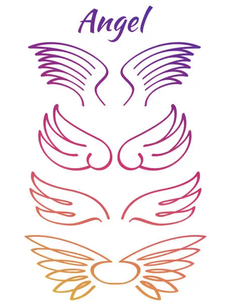 Vector illustration of Colorful elegant angel flying wings collection