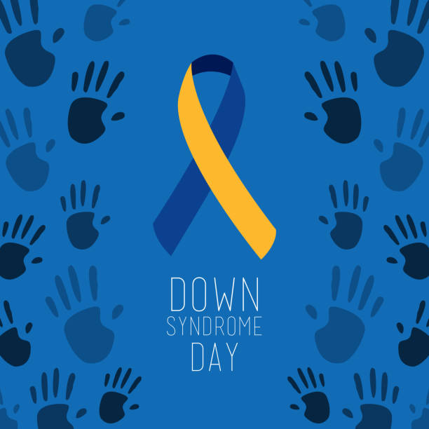 down-syndrom tag plakat blau bemalten hände symbol - down syndrome stock-grafiken, -clipart, -cartoons und -symbole