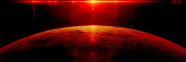 istock mysterious alien planet lit by a bright red star 916171744