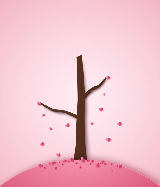 istock Valentines day , Illustration of love , pink heart falling down form tree , paper art style 916172754