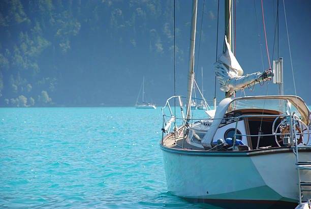 sailing boat at lake attersee, austria  attersee stock pictures, royalty-free photos & images