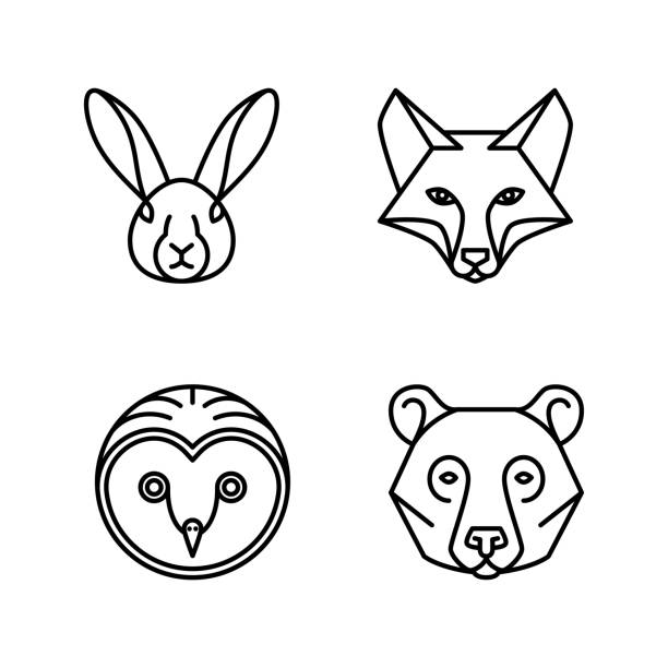 Monoline Animal Faces vector art illustration