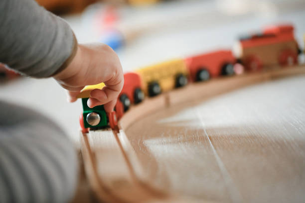 istock Wooden train toys 916176286
