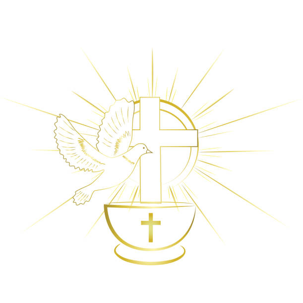 bildbanksillustrationer, clip art samt tecknat material och ikoner med guld, enkla och stilrena dop symboler. inbjudan. - konfirmation