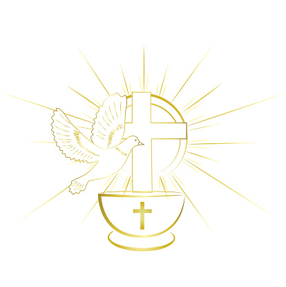 Gold, simple and classy baptism symbols. Invitation.