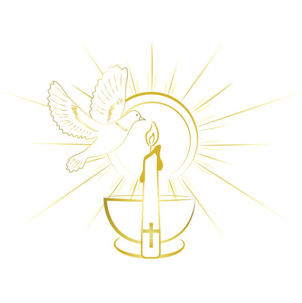 illustrations, cliparts, dessins animés et icônes de symboles de sacrement de baptême. conception simple et or invitation. - messe