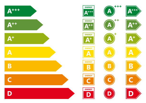 energieeffizienz-rating-einstufung - orange farbe grafiken stock-grafiken, -clipart, -cartoons und -symbole