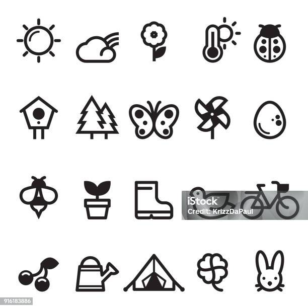 Summer Spring Icons Stock Illustration - Download Image Now - Atmosphere, Bicycle, Bird
