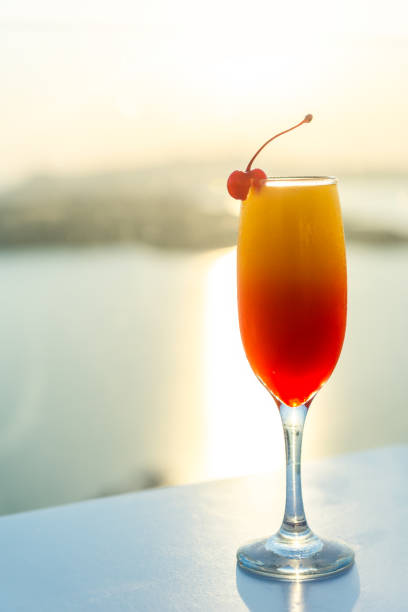 Tropical tequila sunrise & volcano i Aegean sea