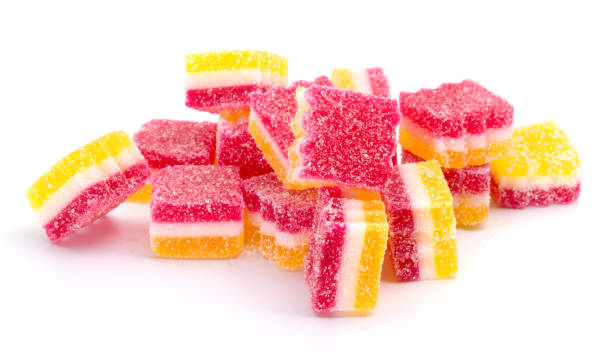istock Soft marmalade colorful fruit jelly sugar candies isolated on white background 916185042