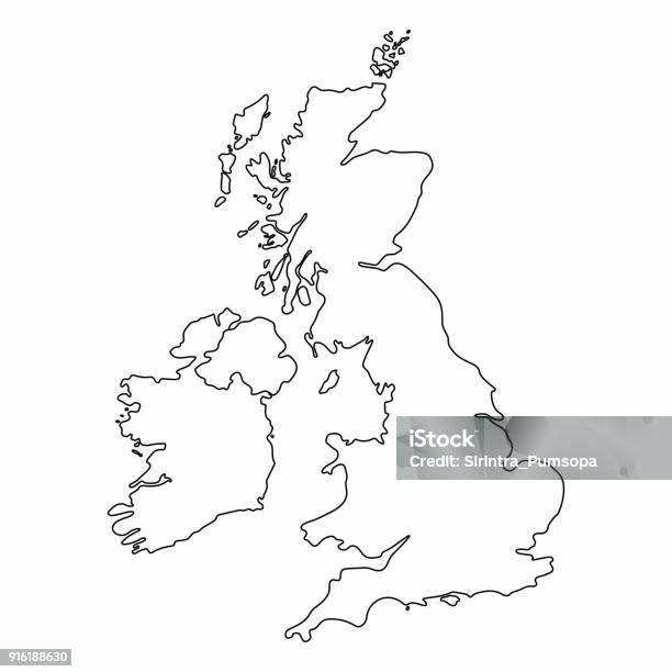 La Mappa Del Regno Unito Delinea Il Disegno Grafico A Mano Libera Su Sfondo Bianco Illustrazione Vettoriale - Immagini vettoriali stock e altre immagini di Regno Unito