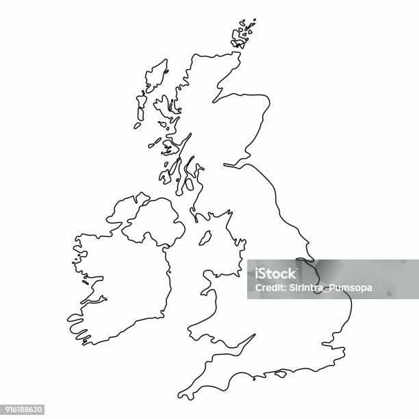 United Kingdom Map Outline Graphic Freehand Drawing On White Background Vector Illustration Stock Illustration - Download Image Now