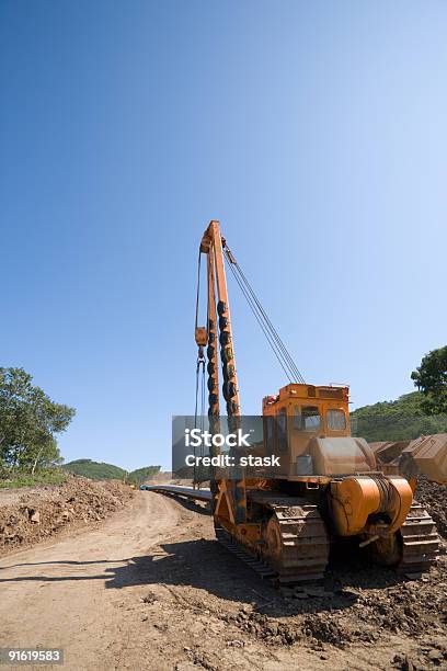 Construction Of A New Oil Pipeline Stock Photo - Download Image Now - Agricultural Machinery, Air Pollution, Blue