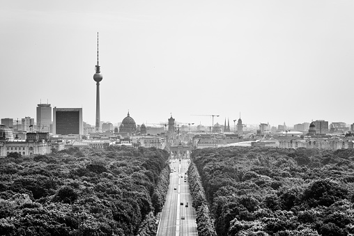 Berlin monochrome - street of 17th june and Tiergarten