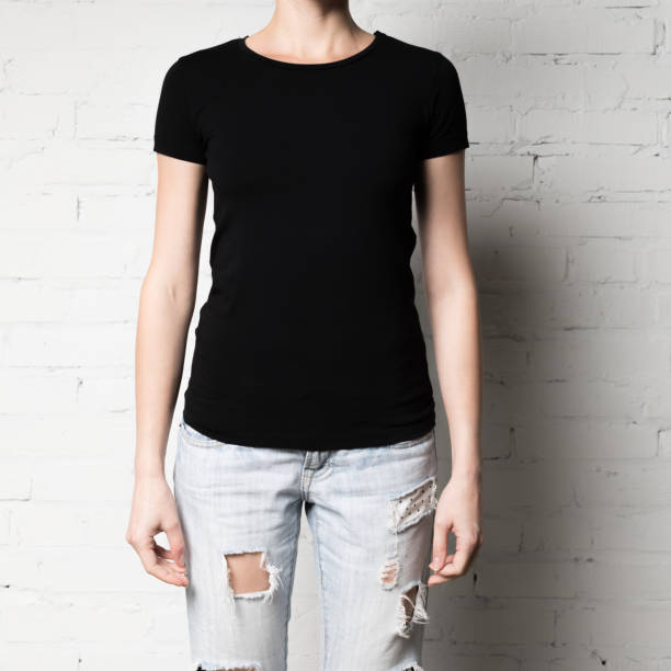 woman in blank black t-shirt