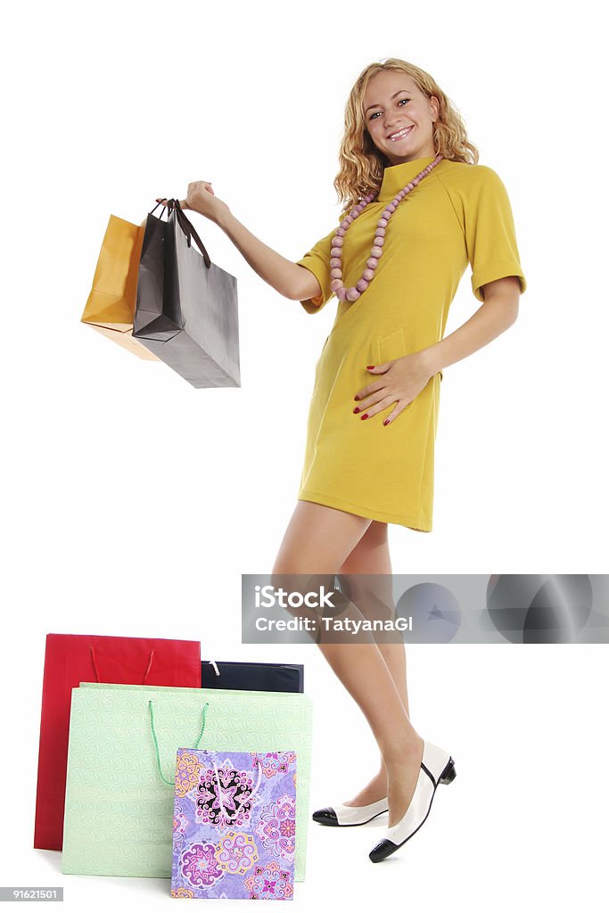 Девушка с набор покупок - Стоковые фото Белый роялти-фри
