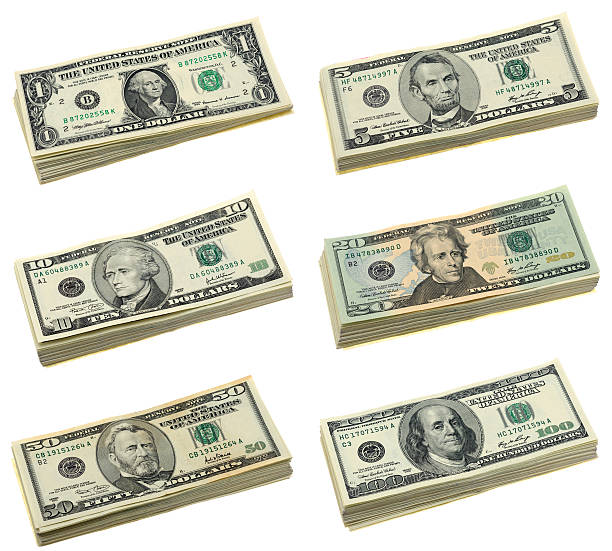 스택 미국 달러 지폐 - us currency one hundred dollar bill isolated on white dollar 뉴스 사진 이미지