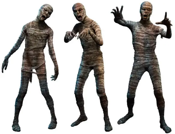 A group of mummies 3D illustration