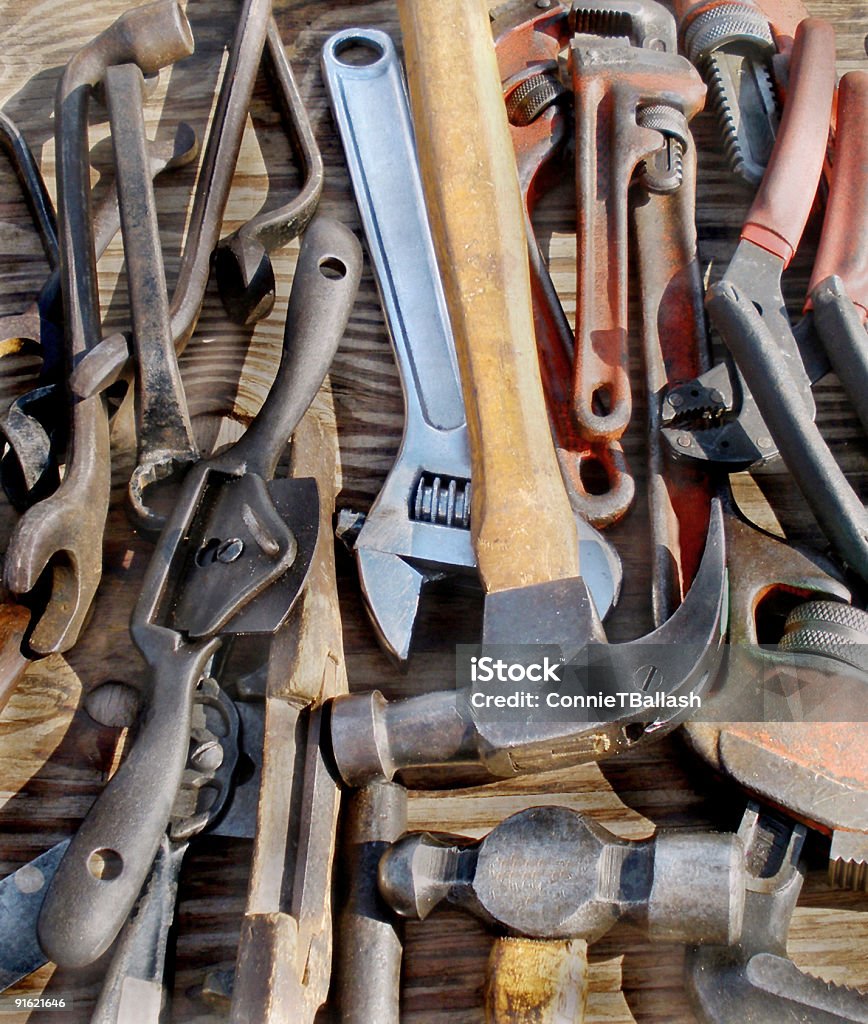 Ferramentas de construção e Martelos wrenches - Foto de stock de Antigo royalty-free