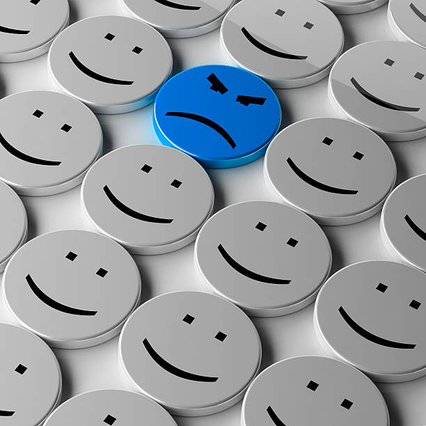 3d rendering of emoji with happy face. large group of objects.