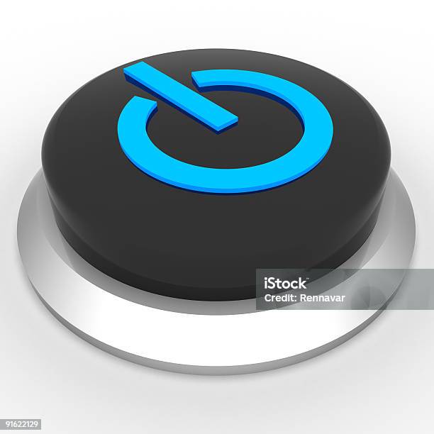 Button Whit Power Symbol Stock Photo - Download Image Now - Black Color, Blue, Color Image