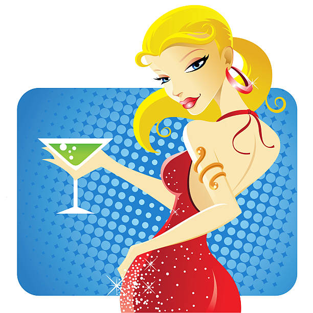 Wunderschöne Party Girl Holding Martini-Glas – Vektorgrafik