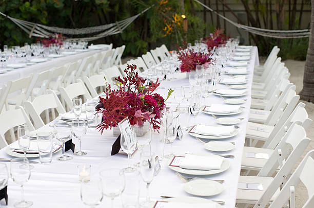 Wedding guest long table stock photo