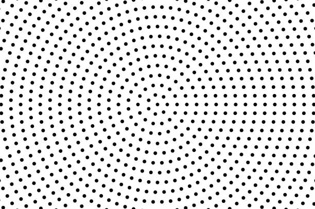 Vector illustration of Black white dotted texture. Radial halftone vector background. Centered dotted pattern.