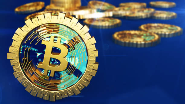 istock 3D model of the bitcoin logo gold coins that scatter in different directions. 3D rendering. 916245066