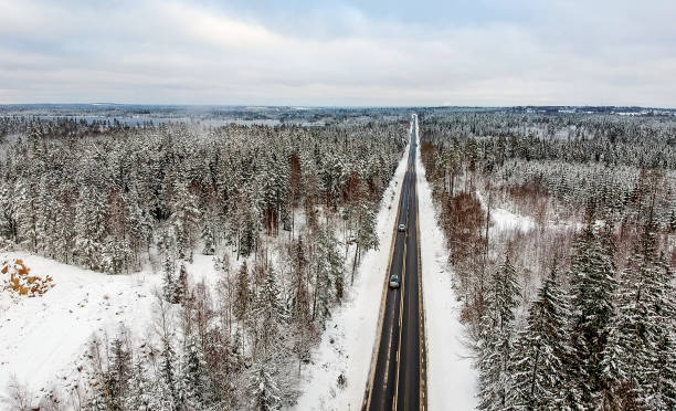 istock Aerial winter view over Swedish highway 916245120