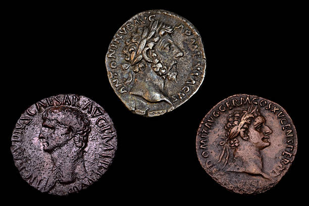 Three Ancient Roman Coins  ancient coins of greece stock pictures, royalty-free photos & images