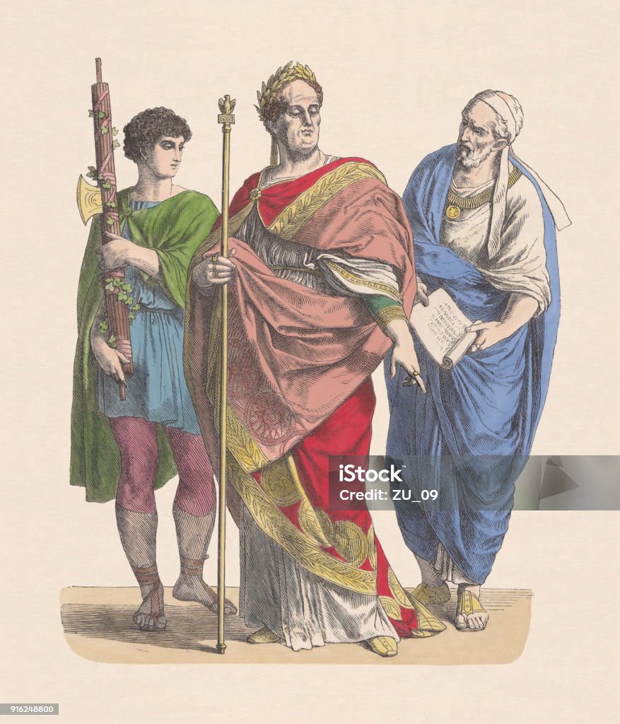 Roman Emperor Lictor And Nobleman Handcolored Wood Engraving Published ...