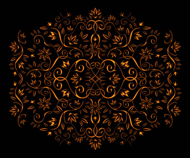 Golden floral ornament isolated on black vector art illustration