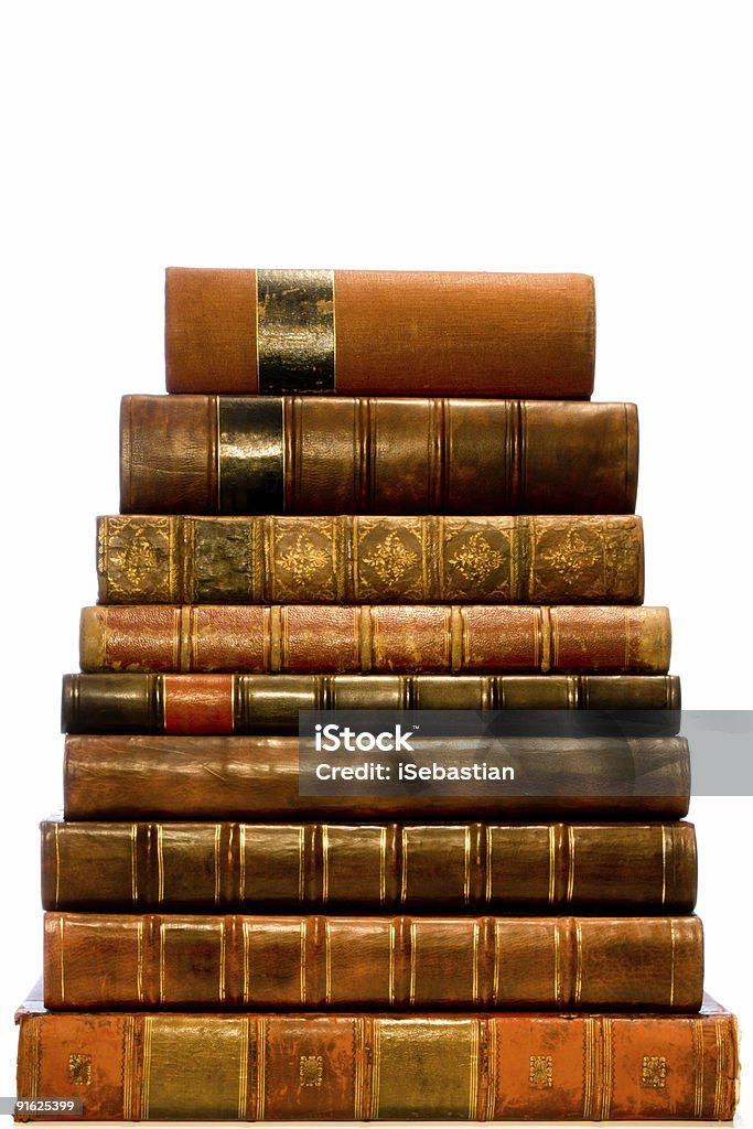 Pila de viejos libros dirección de cuero - Foto de stock de Anticuado libre de derechos