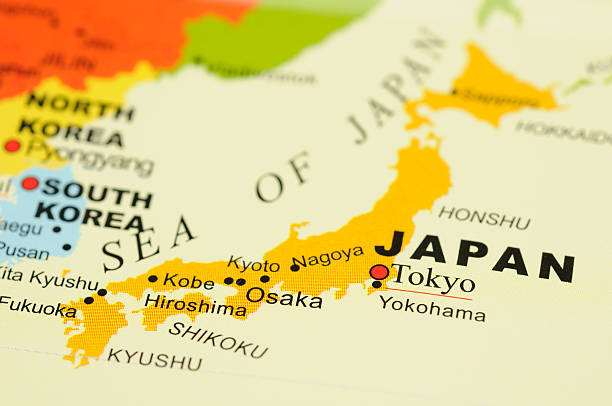 japão no mapa - japan map tokyo prefecture world map imagens e fotografias de stock