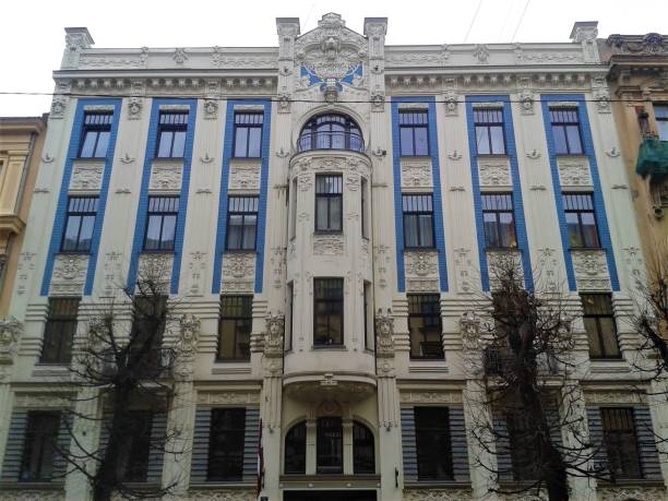 istock Art nouveau building with blue facade in Riga 916260142
