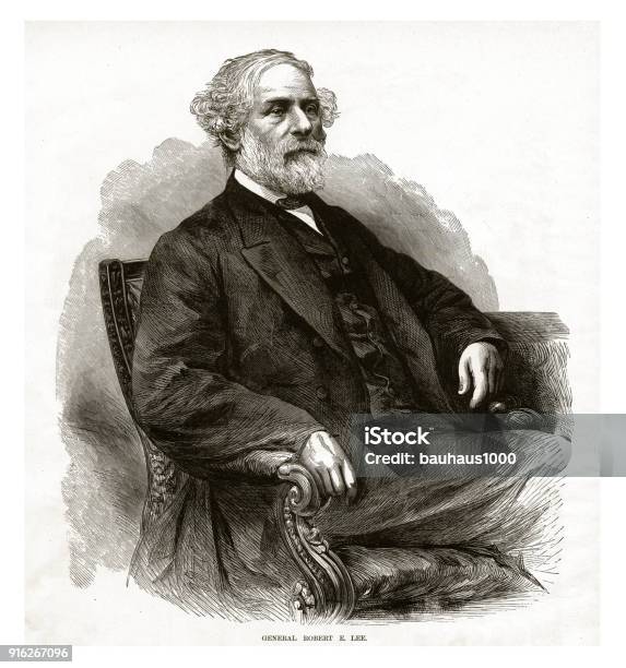 General Robert E Lee Civil War Engraving Stock Illustration - Download Image Now - Archival, Confederate States of America, General - Military Rank