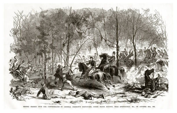 istock Second Charge Upon the Confederates by General Fremont's Bodyguard on Confederate Garrison at Springfield, Missouri, October 25, 1861 Civil War Engraving 916269882