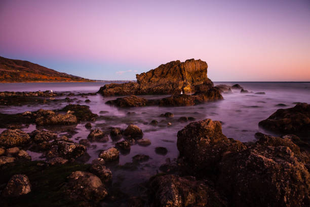 Sunset at the rocky intertidal zone beach at Leo Carrillo State Beach