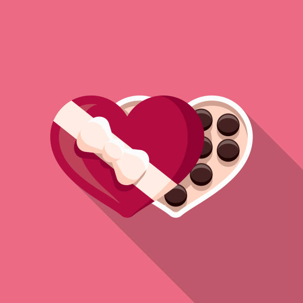 ilustraciones, imágenes clip art, dibujos animados e iconos de stock de diseño plano de chocolates de san valentín icono romance - chocolate candy chocolate box candy