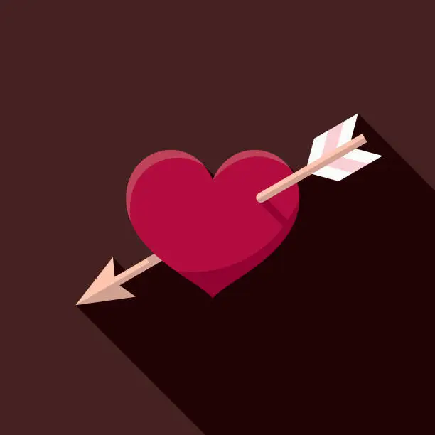 Vector illustration of Heart and Arrow Flat Design Valentine's Day Romance Icon