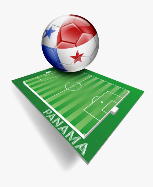 ilustraciones, imágenes clip art, dibujos animados e iconos de stock de botón de panamá con bandera en el campo de fútbol verde con nombre de equipo - bola 3d de bandera de panamá