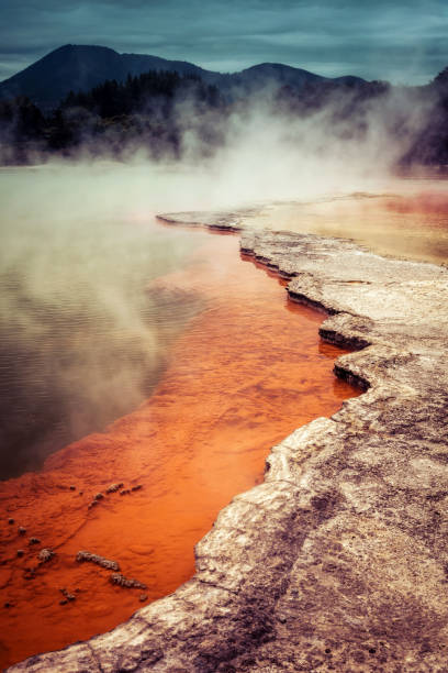 aguas termales de nueva zelanda rotorua - new zealand geyser champagne park fotografías e imágenes de stock