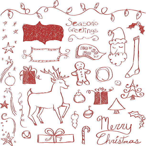 счастливого рождества каракули - pencil pine stock illustrations