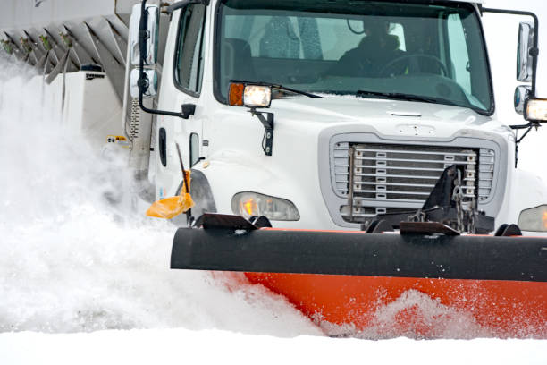 istock Close-up of snow plow clearing a road 916303816